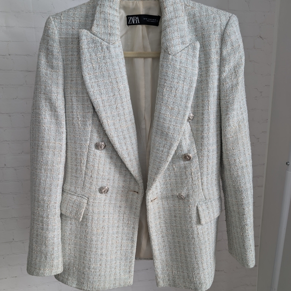 Zara Men's Tweed Blazer - Light Gray - Picture 1 of 1